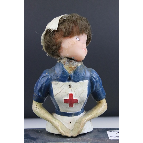 106 - Mid 20th century Painted Wooden ' British Red Cross Society ' Money Collection Box, 18cms wide