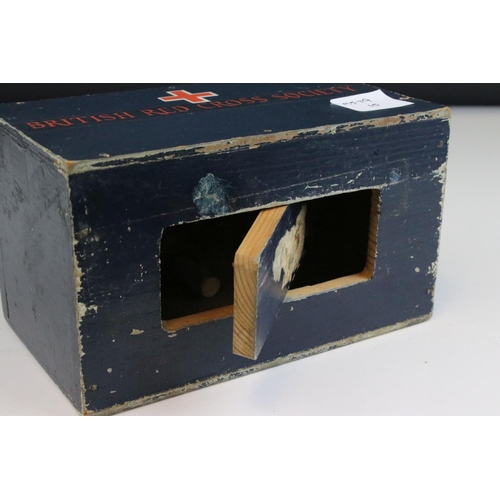 106 - Mid 20th century Painted Wooden ' British Red Cross Society ' Money Collection Box, 18cms wide