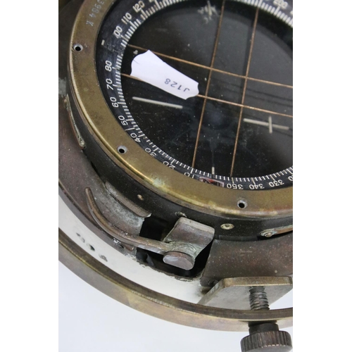 109 - Military Brass Cased Sestrel Compass, Type PII, on Gimble Frame, marked with a crows foot, 18cms dia... 