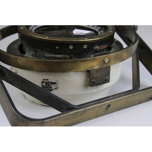 109 - Military Brass Cased Sestrel Compass, Type PII, on Gimble Frame, marked with a crows foot, 18cms dia... 