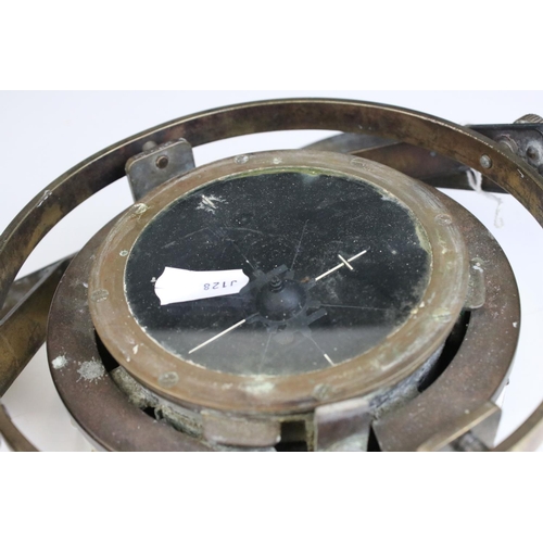 109 - Military Brass Cased Sestrel Compass, Type PII, on Gimble Frame, marked with a crows foot, 18cms dia... 