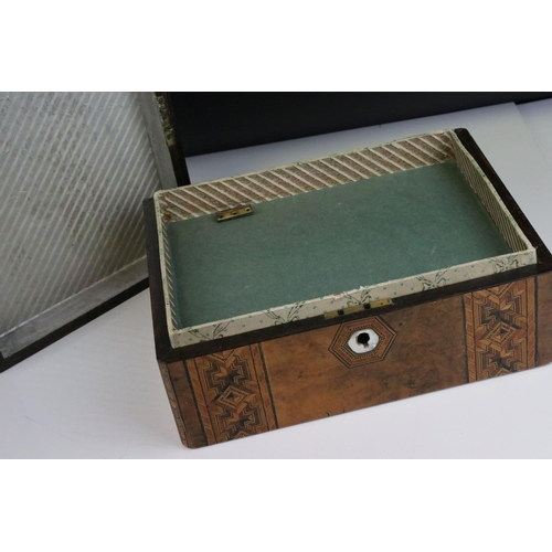 116 - Victorian Walnut and Tunbridge ware style Inlaid Jewellery / Sewing Box with lift out tray, 29cms wi... 