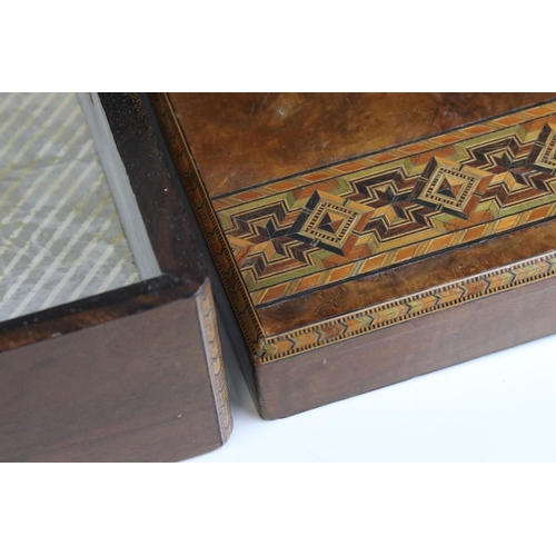 116 - Victorian Walnut and Tunbridge ware style Inlaid Jewellery / Sewing Box with lift out tray, 29cms wi... 