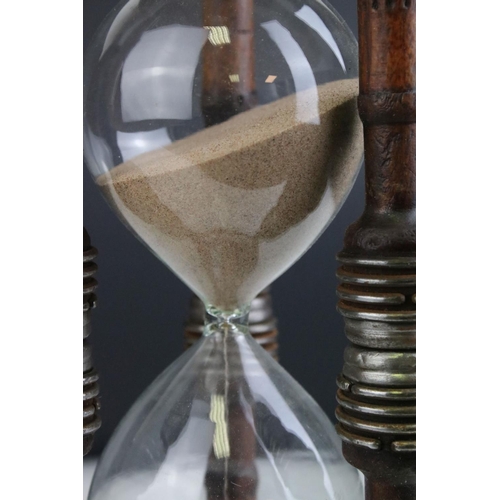 117 - Hour Glass / Timer held in an Old Industrial Loom Spool, 31cms high