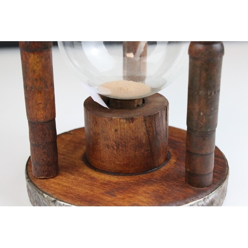 117 - Hour Glass / Timer held in an Old Industrial Loom Spool, 31cms high