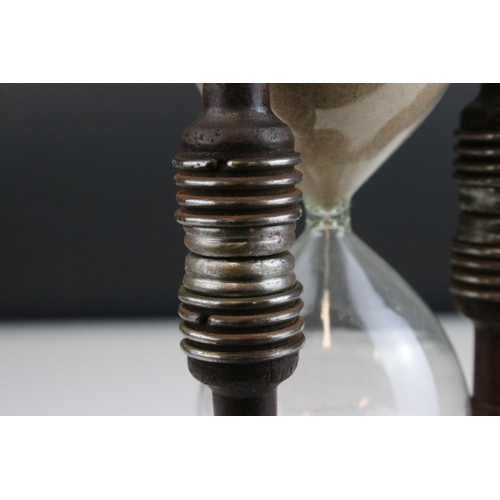 117 - Hour Glass / Timer held in an Old Industrial Loom Spool, 31cms high