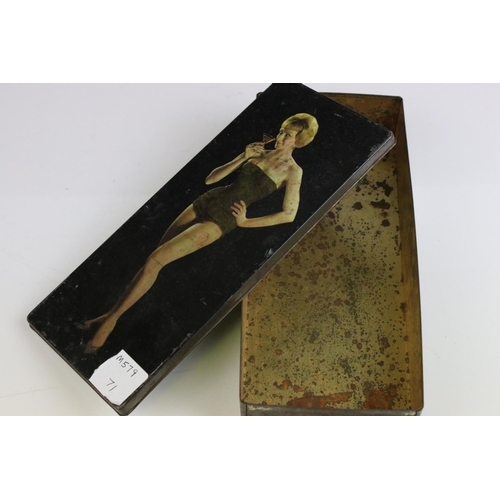 124 - Mid 20th century ' Thorne's Premier Toffee ' Advertising Tin with Glamour Girl to lid, 22cms long