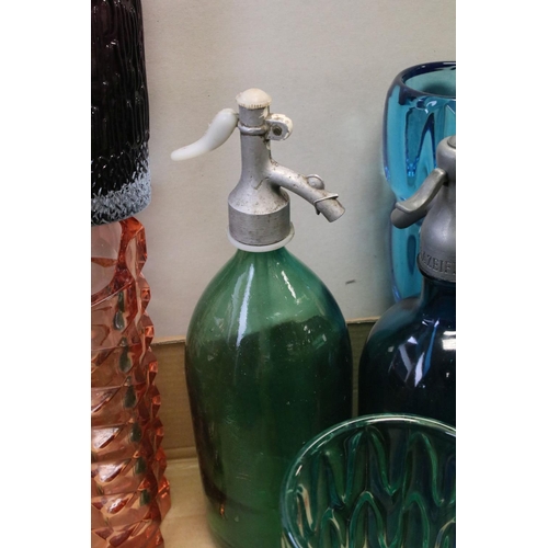 132 - Collection of Mid 20th century Coloured Glass comprising Thirteen Vases including Wedgwood and a Fac... 