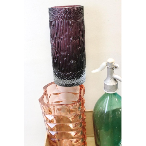 132 - Collection of Mid 20th century Coloured Glass comprising Thirteen Vases including Wedgwood and a Fac... 