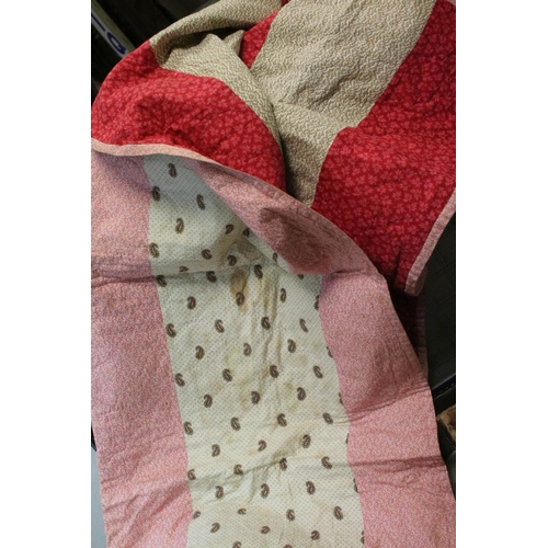 133 - Mid 20th century Suitcase holding a Vintage Paisley Bedspread and other Linen plus a small suitcase