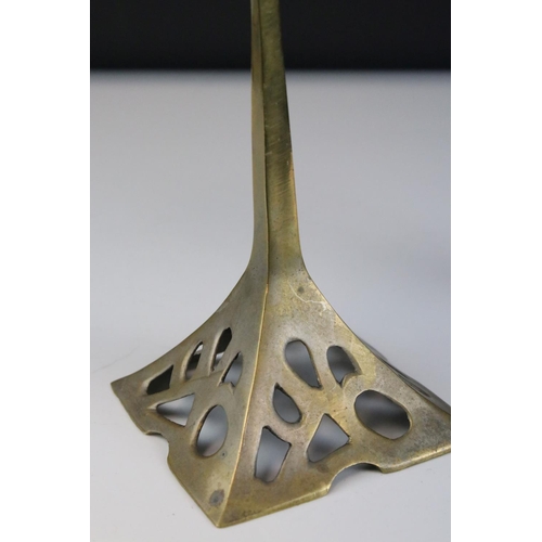 139 - Pair of Art Nouveau Style Brass Candlesticks, 24cms high