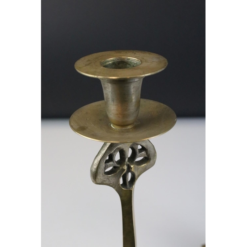 139 - Pair of Art Nouveau Style Brass Candlesticks, 24cms high