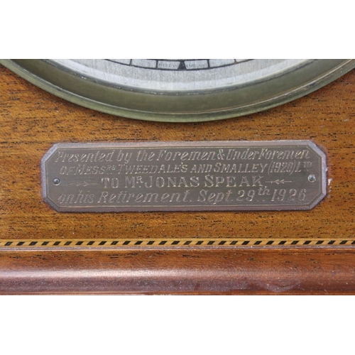 147 - Edwardian Mahogany Inlaid Domed Cased Mantle Clock, the silvered face with Roman Numerals and marked... 