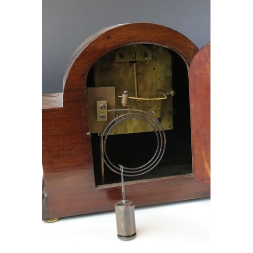 147 - Edwardian Mahogany Inlaid Domed Cased Mantle Clock, the silvered face with Roman Numerals and marked... 