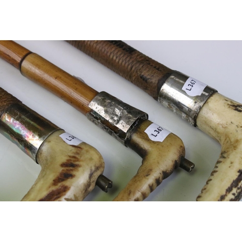 151 - Collection of Four Early 20th Riding / Hunting Crops including Three with Antler Handles and one wit... 