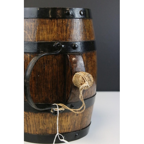 449 - Oak and metal banded barrel with handle and cork stopper