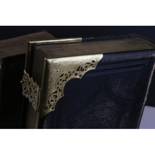 516 - Two antique welsh bibles to include a 1770 example together with a brass bound illustrated example.