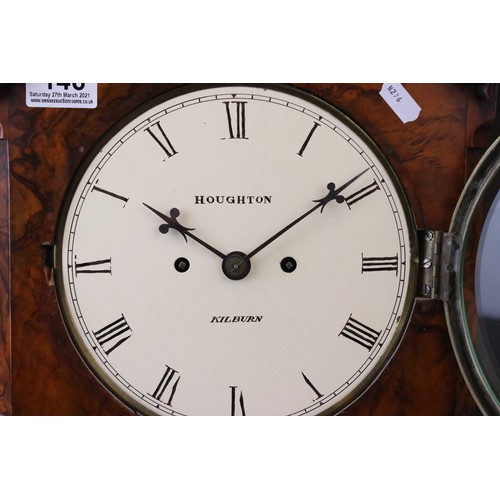 62 - Houghton Of Kilburn 19th century burr walnut cased bracket clock with twin fusee movement with scrol... 
