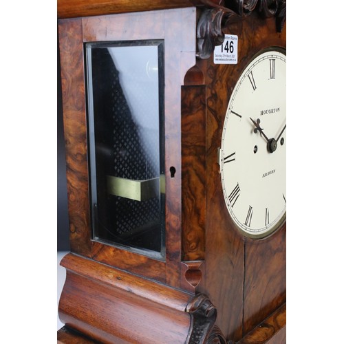 62 - Houghton Of Kilburn 19th century burr walnut cased bracket clock with twin fusee movement with scrol... 