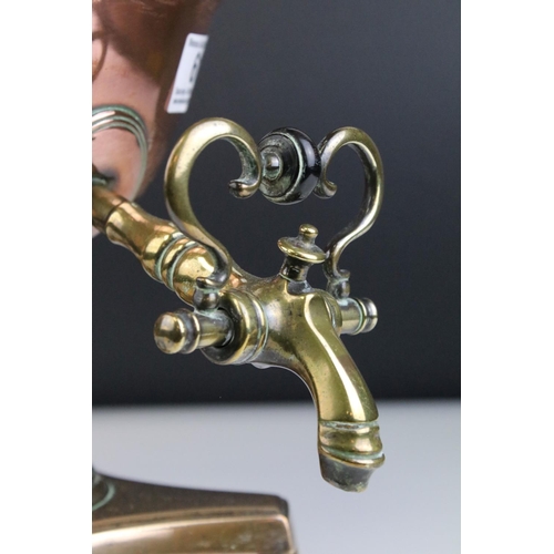 61 - 19th century Copper and Brass Tea Urn with swing ebonised handle, 39cms high