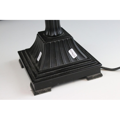 66 - Clarice Cliff printed glass lampshade, in Tiffany style, on twin bulb Corinthian style metal table l... 