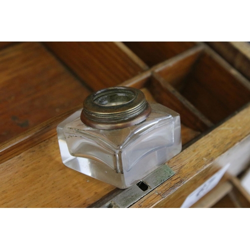 67 - Late 19th century Oak Stationery Cabinet with Brass Mounts, the rising lid with fitted interior also... 