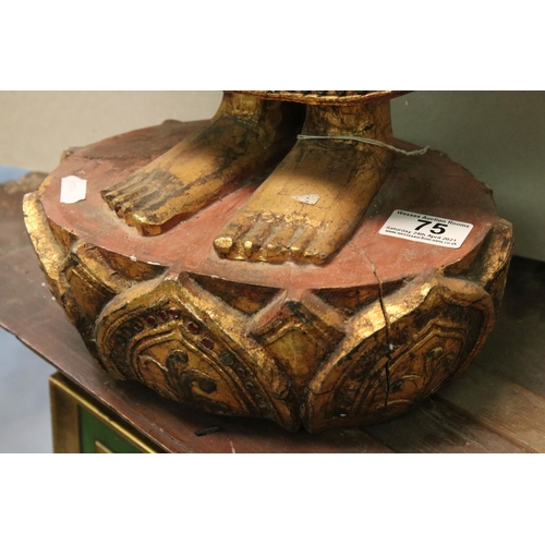 75 - Large South East Asian Gilt Wooden Carved Buddha / Deity, 85cms high