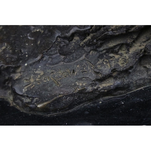 78 - Contemporary Bronze Sculpture of Two Wolves Heads raised on a circular marble plinth, signed Bower ?... 