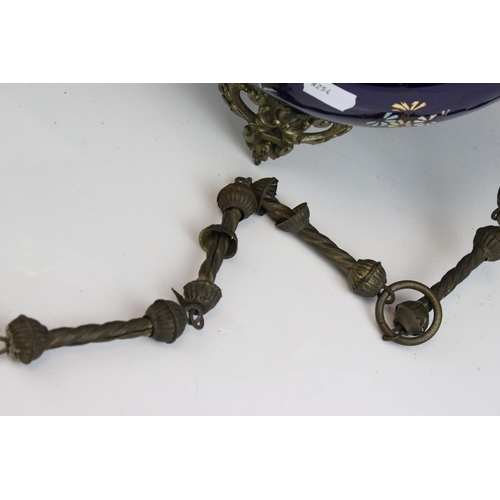 79 - 19th century French Gilt Brass Hanging Wall Clock, the cobalt blue porcelain case with gilt and enam... 