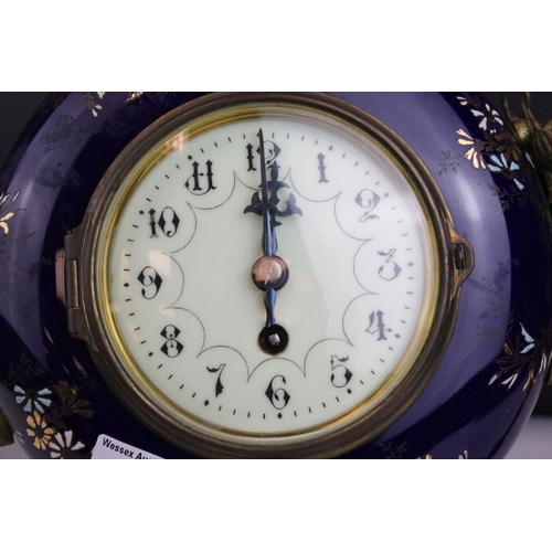 79 - 19th century French Gilt Brass Hanging Wall Clock, the cobalt blue porcelain case with gilt and enam... 