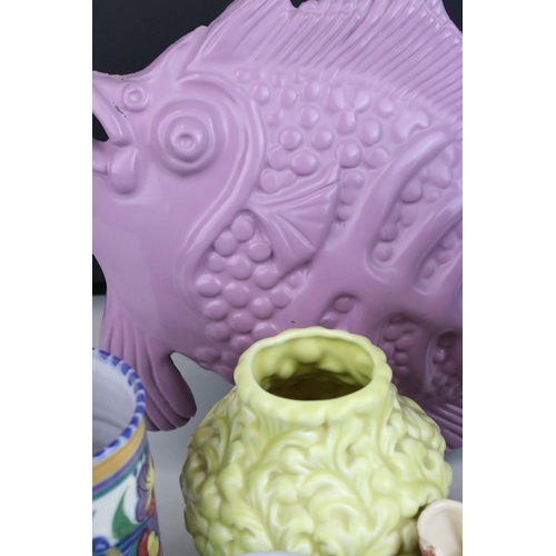 80 - Mixed lot of 20th century Ceramics including Poole Pottery Vase, Sylvac Moulded Vases, Forest of Dea... 