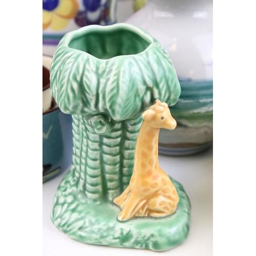 80 - Mixed lot of 20th century Ceramics including Poole Pottery Vase, Sylvac Moulded Vases, Forest of Dea... 