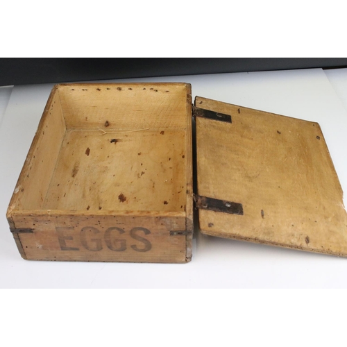 88 - Early to Mid 20th century Pine Egg Transportation Box stamped Eggs and Hammock, etc, 28cms long