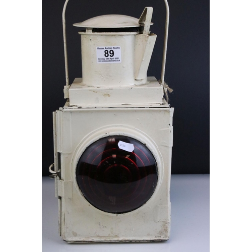 89 - Pair of British Rail Railway Lamps with red bullseye glass lenses, one stamped BR (W) and the other ... 