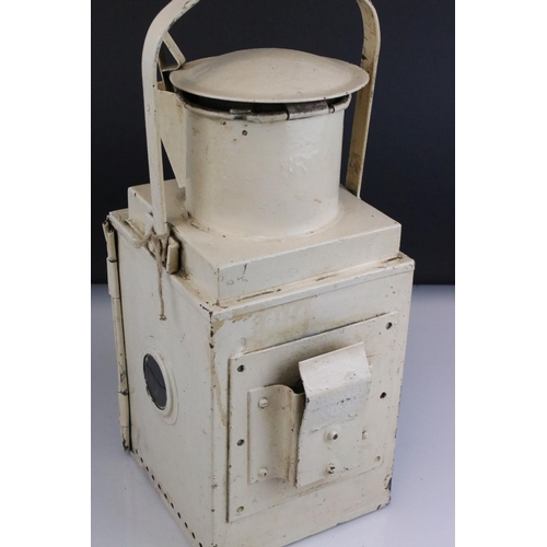 89 - Pair of British Rail Railway Lamps with red bullseye glass lenses, one stamped BR (W) and the other ... 