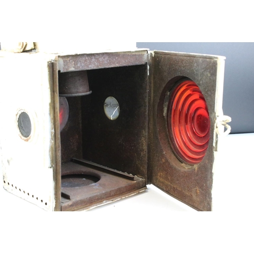 89 - Pair of British Rail Railway Lamps with red bullseye glass lenses, one stamped BR (W) and the other ... 