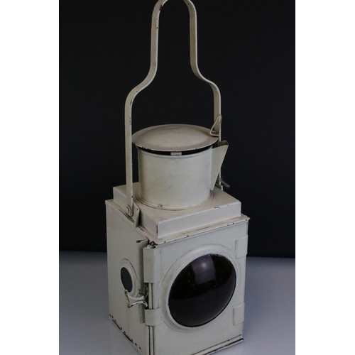 89 - Pair of British Rail Railway Lamps with red bullseye glass lenses, one stamped BR (W) and the other ... 