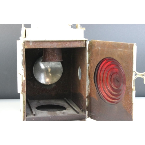 89 - Pair of British Rail Railway Lamps with red bullseye glass lenses, one stamped BR (W) and the other ... 