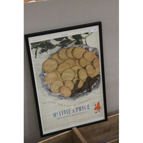 92 - Vintage Wooden ' Oranges ' Crate together with Mid 20th century McVitie & Price Advertising Print, I... 