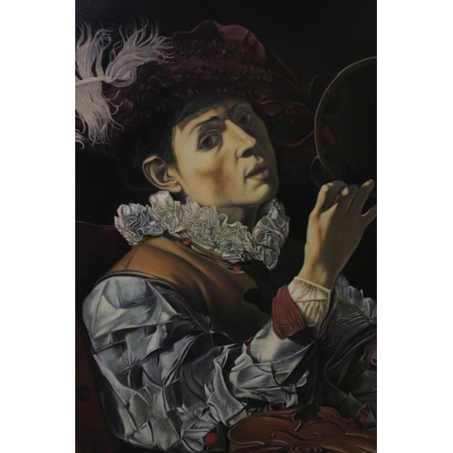 94 - Barrington Bramley (b.1950), After Caravaggio, Large Oil Painting on Canvas of The Musician conjure,... 
