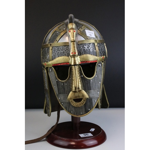 96 - Replica Sutton Hoo Helmet on Stand, 40cms high