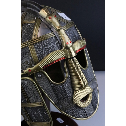 96 - Replica Sutton Hoo Helmet on Stand, 40cms high