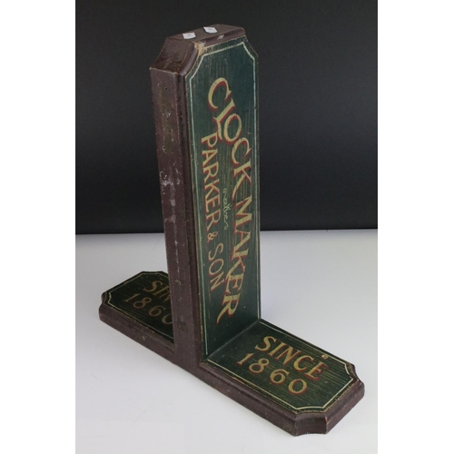 97 - Reproduction Victorian Wooden Shop Sign for ' Clock Maker Parker & Son ', 43cms long