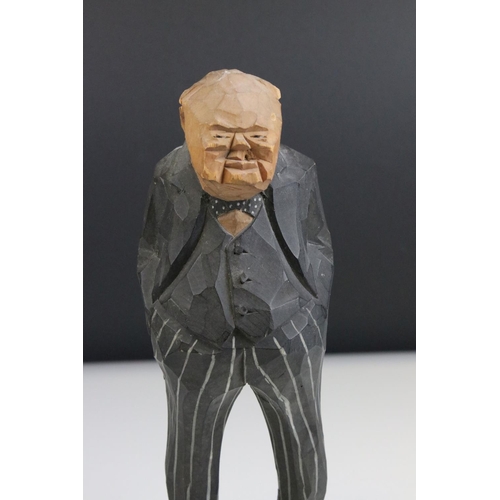 98 - Carved Wooden Figure of Winston Churchill, 20cms high