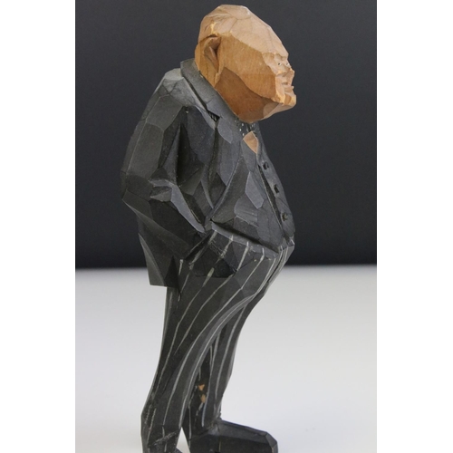 98 - Carved Wooden Figure of Winston Churchill, 20cms high