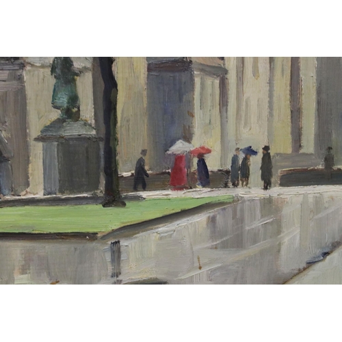 99 - Tom Roberts (Canadian 1909 - 1998), Oil on Board of a University? with presentation plaque presented... 