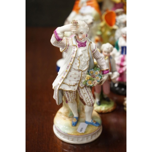 390 - Antique Porcelain Wall Bracket, blue cross sword marks and a 19th century figure of a Dandy together... 