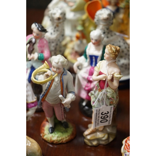 390 - Antique Porcelain Wall Bracket, blue cross sword marks and a 19th century figure of a Dandy together... 