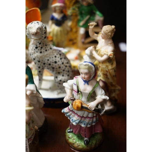 390 - Antique Porcelain Wall Bracket, blue cross sword marks and a 19th century figure of a Dandy together... 