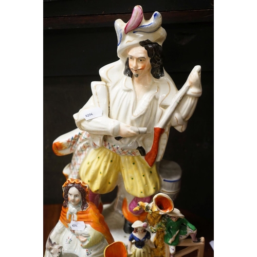 390 - Antique Porcelain Wall Bracket, blue cross sword marks and a 19th century figure of a Dandy together... 